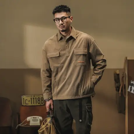 休闲潮流复古男士polo衫宽松日系百搭男士衬衫韩版大码男士衬衣商品大图