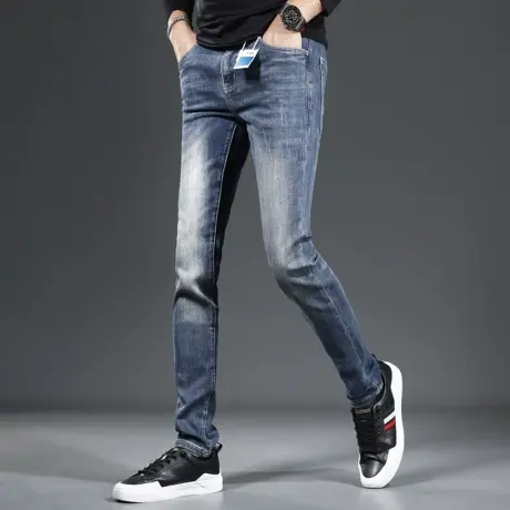 高端牛仔裤男秋季新款蓝色修身小脚潮流男士休闲弹力春秋款裤子男商品大图