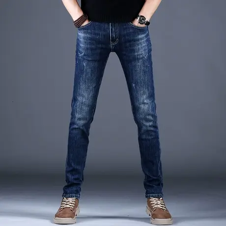 2023百搭男士新款牛仔裤男春秋修身印花小脚裤棉弹男潮牌时尚休闲商品大图