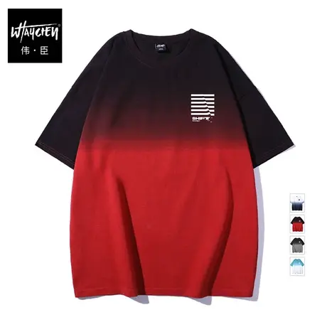 伟臣潮牌大码男装夏季吊染短袖T恤胖子加肥加大宽松纯棉情侣体恤商品大图