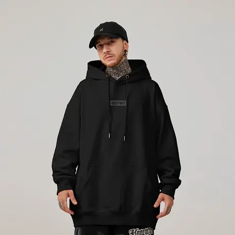 美式复古嘻哈加肥加大码卫衣男装纯棉重磅做旧高街外套加绒春秋季商品大图