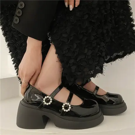 厚底高跟玛丽珍鞋女2023春夏新款日系jk粗跟圆头甜酷配裙子小皮鞋商品大图