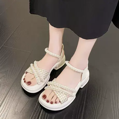 厚底凉鞋女夏季外穿2023新款时尚沙滩鞋仙女风法式配裙子罗马鞋子商品大图