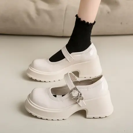 JK甜酷玛丽珍单鞋女2023年新款粗跟厚底高跟小皮鞋学院风软皮女鞋商品大图