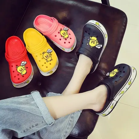 2023新款可爱洞洞鞋女ins潮厚底包头外穿防滑护士凉拖鞋夏沙滩鞋商品大图