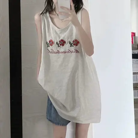 纯棉港风吊带运动坎肩背心无袖t恤女夏季设计感小众外穿宽松上衣商品大图