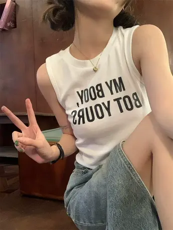 甜辣妹独特显瘦玫红色吊带背心女夏季设计感小众无袖短款百搭上衣商品大图