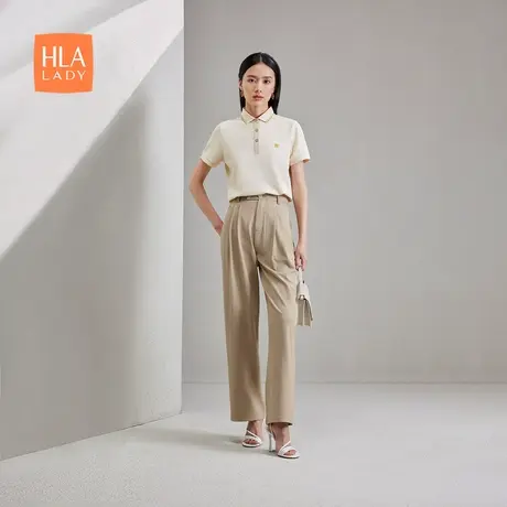 HLA/海澜之家商务短袖POLO衫24春夏新款翻领珠地网眼上衣T恤女装商品大图