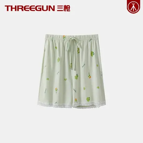 三枪100%纯棉女士家居裤薄款全棉少女睡裤五分短裤蕾丝边春夏外穿商品大图