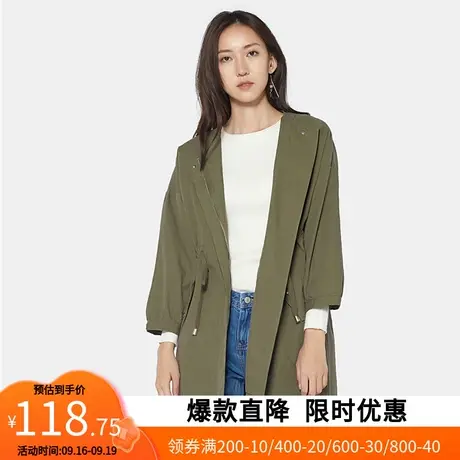 【断码S】艾格春秋2022女时尚休闲个性长袖中长款风衣外套W02商品大图