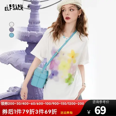 妖精的口袋印花白色短袖t恤女2023夏季新款宽松小众半袖显瘦上衣图片
