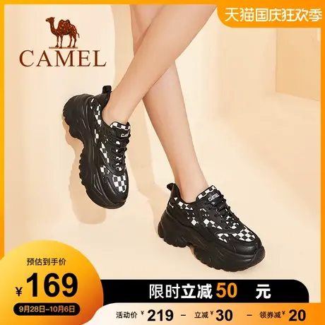 Camel/骆驼女鞋2023春季新款女棋盘格厚底老爹鞋女款商品大图