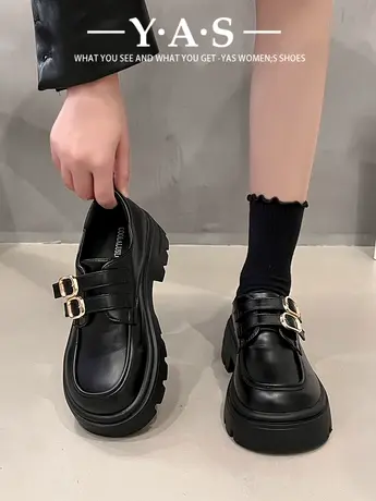厚底小皮鞋女2024年春秋新款松糕乐福鞋百搭通勤工作鞋增高jk单鞋商品大图