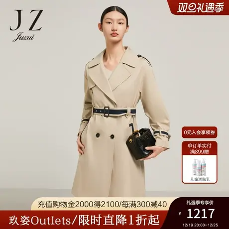 JZ玖姿官方奥莱时尚中长款休闲风衣外套女设计感小众冬新款保暖商品大图