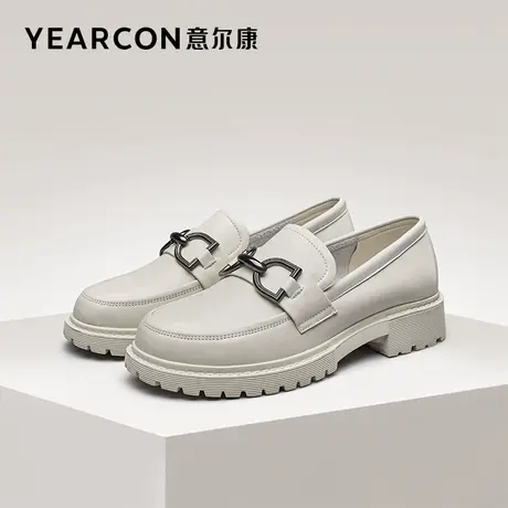 意尔康官方女鞋旗舰店真皮乐福鞋女英伦春季厚底单鞋断码outlets商品大图