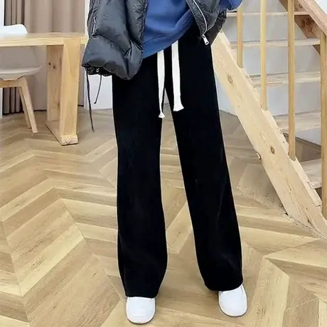 雪尼尔高腰阔腿裤女秋冬新款条绒直筒裤加绒休闲显瘦灯芯绒拖地裤图片