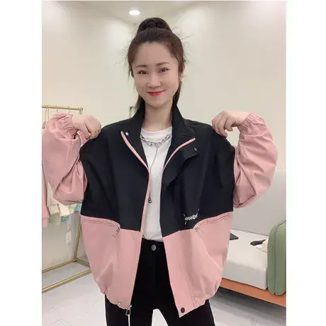 欧洲站立领拼接撞色抽绳防晒服2023年早春新款小个子白色外套女潮商品大图