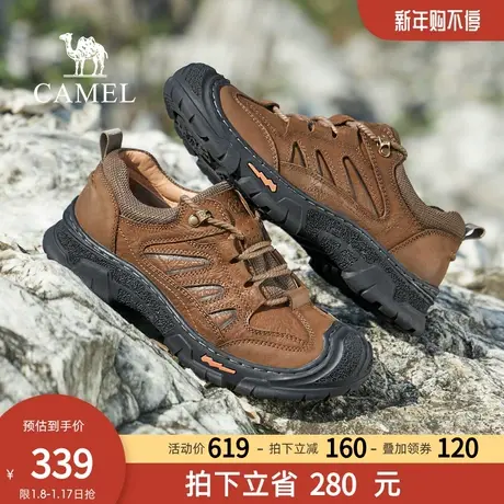 骆驼男鞋2023冬季新款户外登山运动休闲鞋男真皮舒适低帮工装鞋图片