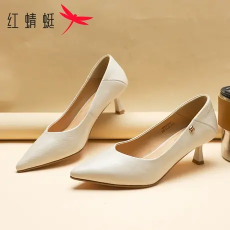 红蜻蜓女鞋2025春季新款羊皮日常通勤皮鞋防滑耐磨舒适高跟单鞋女图片