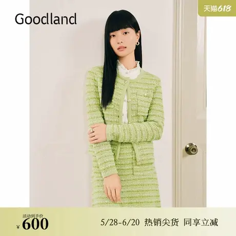 【美丽诺羊毛】Goodland美地2024冬季新款蝴蝶纱小香风针织衫图片