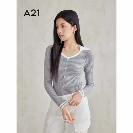 A21秋季新款2024女装气质V领套头针织衫时尚设计感小众上衣商品大图