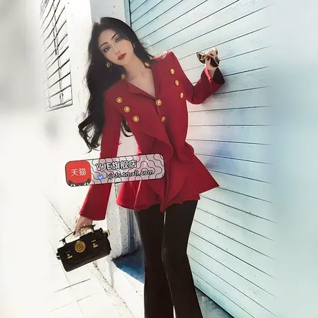 秋季设计感立体感多层花边裙摆上衣2023新款女人味洋气西装外套女图片