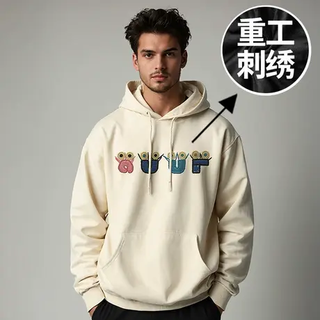 重工刺绣卫衣男300斤大码男装加肥加大码国潮牌重磅连帽胖子秋款图片