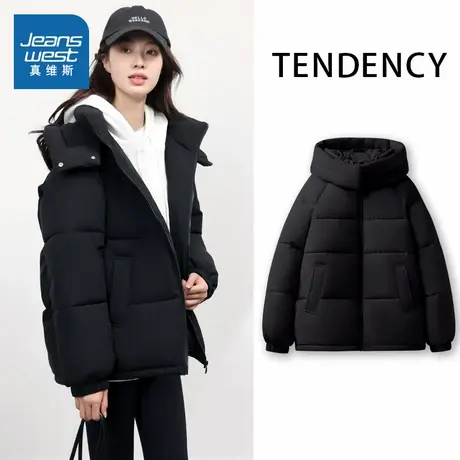 NOB真维斯棉服女2025年新款冬季黑色面包服加厚保暖宽松大码棉衣商品大图