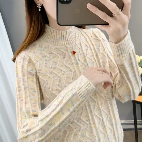 气质慵懒风半高领套头毛衣女士2023年新款秋冬季爆款宽松打底衫潮商品大图