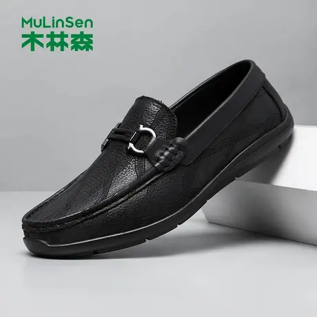 木林森男鞋2025年新款夏季休闲时尚皮鞋男士头层牛皮一脚蹬爸爸鞋商品大图