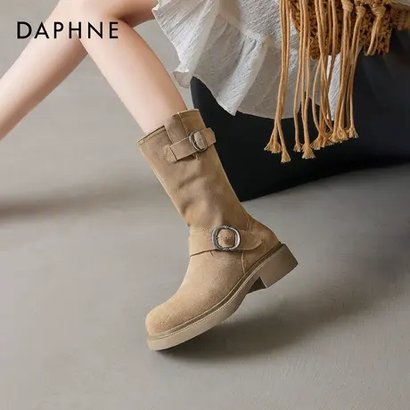 达芙妮堆堆靴女款2025秋冬新款厚底中筒西部短靴复古机车靴马丁靴商品大图