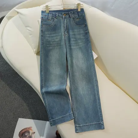 拉夏贝尔休闲直筒牛仔裤女秋季2025新款高腰显瘦宽松垂感阔腿裤子商品大图
