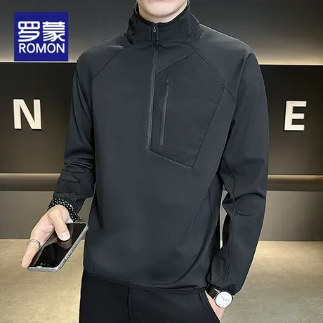 罗蒙男士半高领卫衣秋季新款潮牌时尚宽松长袖T恤内搭打底衫上衣商品大图