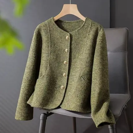 享永子【挺括有型】羊毛+兔毛+桑蚕丝混纺 双面呢短款毛呢外套女图片