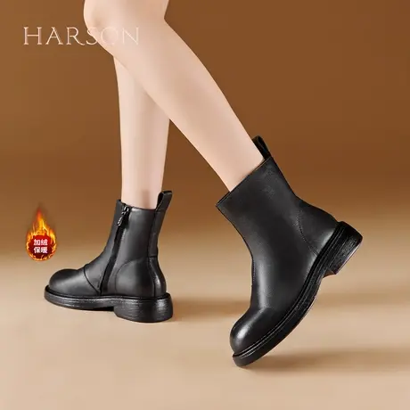 哈森牛皮厚底百搭切尔西靴时装靴女靴子2025秋冬加绒保暖马丁靴女商品大图