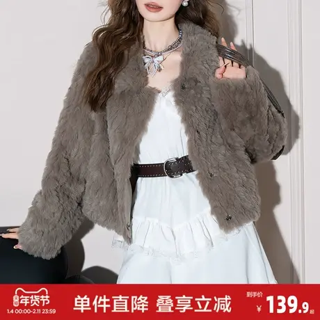 唐狮2026秋冬外套女翻领短款仿羊卷毛皮草式上衣潮流小个子高级感商品大图