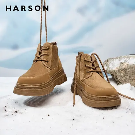 哈森男鞋冬季加绒保暖雪地靴男款户外保暖短靴厚底防滑休闲男靴子商品大图