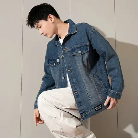 唐狮春季新款牛仔外套男户外休闲高级字母酷帅牛仔衣春秋夹克TM图片