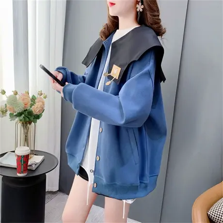 温柔风海军领卫衣开衫女2023年新款春季宽松洋气减龄百搭上衣外套商品大图