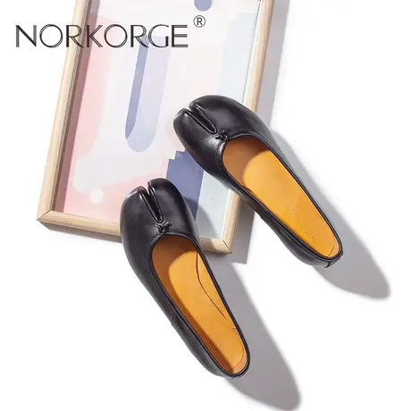 分趾鞋软面平底复古黑时装单鞋女鞋商品大图