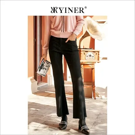 【音儿甄选】YINER音儿专柜2022春季新款时尚高腰微喇叭牛仔裤图片