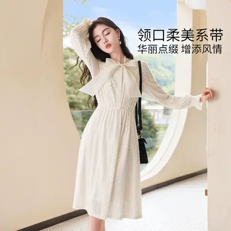 【直播间】香影蕾丝连衣裙女长袖2023秋冬新款温柔风镂空钩花图片
