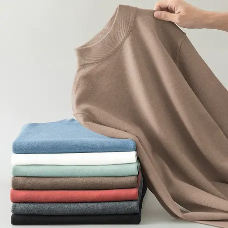 半高领毛衣男保暖一体绒加厚加绒打底衫纯色针织衫毛线衣中领毛衫商品大图