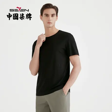 柒牌男士清仓t恤短袖圆领暗提花夏季休闲舒适透气半袖体恤上衣潮商品大图