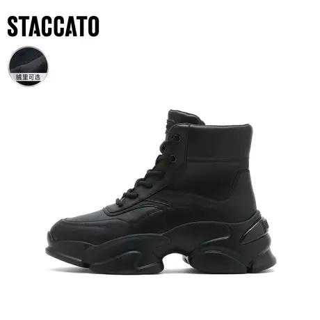 思加图新款工装靴马丁靴厚底高帮鞋加绒保暖短靴Y5652DD2商品大图