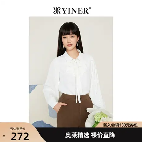 音儿美地女装2022秋季新款风琴褶飘带polo衬衫商品大图