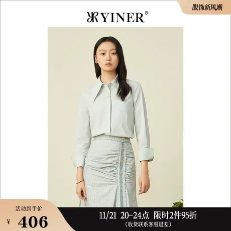 YINER音儿女装春季时尚通勤素雅POLO尖领衬衫上衣图片