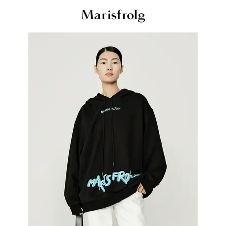 【曹雨西联名款】玛丝菲尔冬季新款黑色套头宽松卫衣商品大图