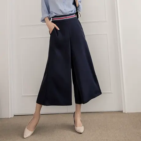 桔熊春夏季通勤雪纺八分裤裙子女纯色高腰宽松阔腿裤大码BA6413商品大图