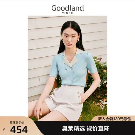 【黑科技系列】音儿美地女装2023夏季新款西装领透气珠纱针织衫商品大图